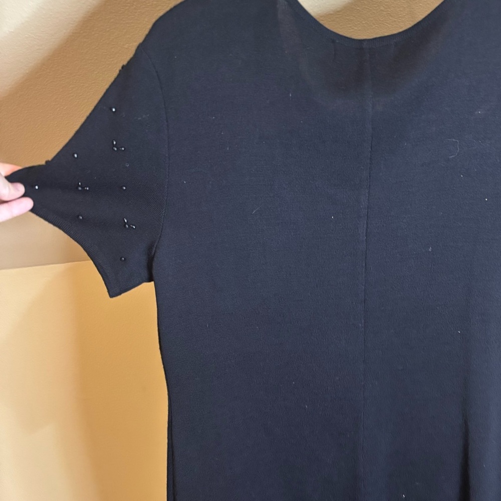 Vintage 90s Maggy London Black Beaded Knit Dress – Size 14 (Fits M/L) wool blend - Picture 6 of 13